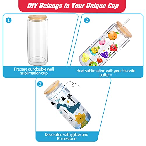 Stonechic 6 Pack Pre Drilled Beer Can Glass Blank Double Wall Glass Cans With Bamboo Lid & Glass Straws For Snow Globe Glitter Diy 16Oz #TOP5