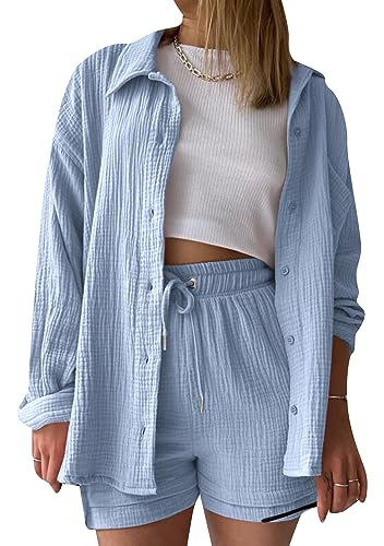 Ensemble 2 pièces coton anti-chaleur : chemise et short d'été fluides