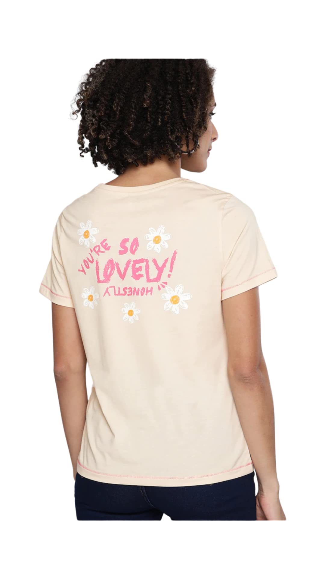 WYC Women's Pink Color Round Neck Short Sleeves Regular T-Shirt