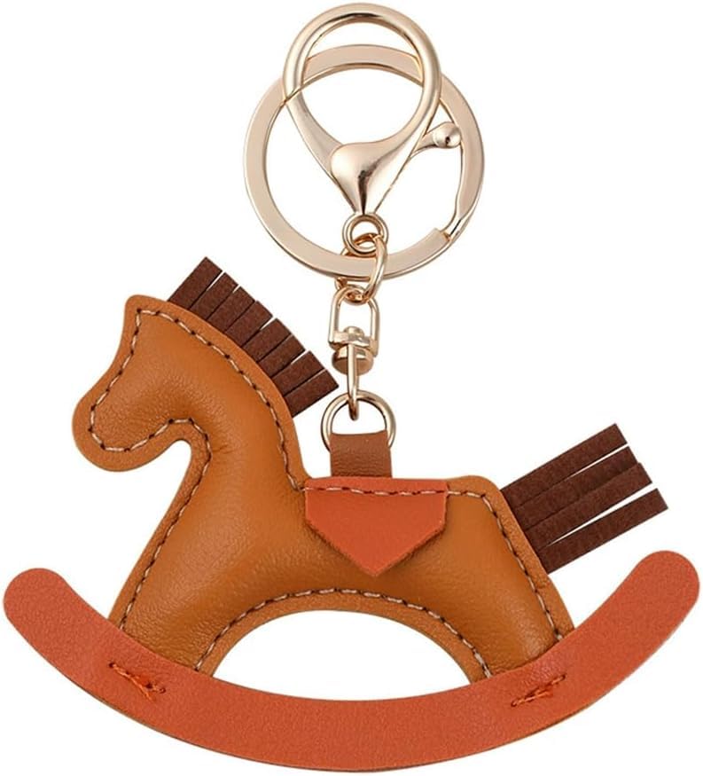 TOEECY Cheval à Bascule Porteclés Décoratif Artisanal Cuir Multicolore Accessoire Sac Bijou Fantaisie Femme Charme Élégant