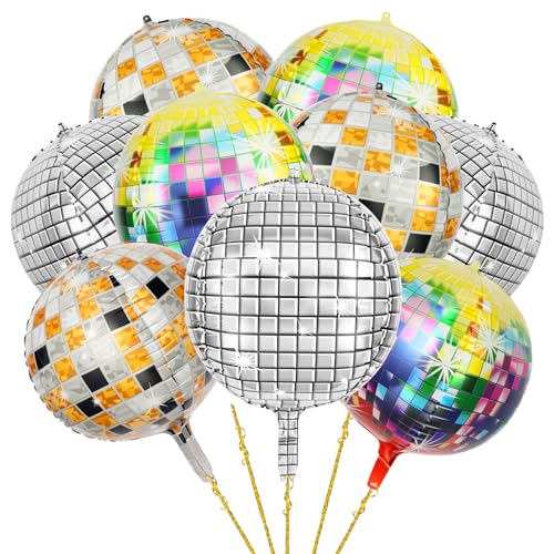 AXFEE Globos de Discoteca,9 globos grandes de bola de discoteca de 22in,4D lámina de aluminio Globo de disco,diseño de sellado automático,para Retro Party,Boda,Cumpleaños Carnaval(3 colores）