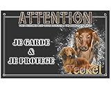 Pets-easy Plaque Attention au Chien Teckel Poil Long - pré percée et vis comprises. De 30 cm à 15 cm…
