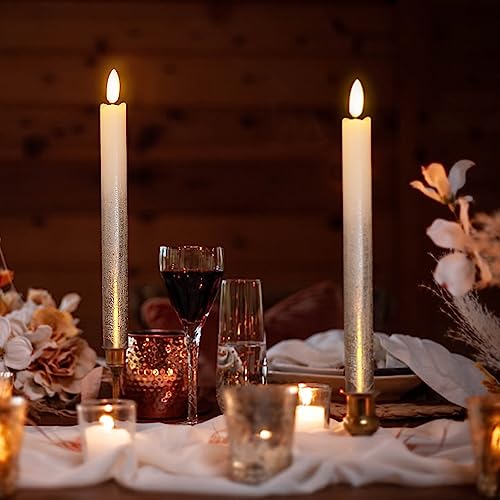 Image of Silver Flameless Taper Candles Battery Operated with Remote Timer, Real Wax 3D Wick Flickering LED Taper Candles Dinner Wedding Holiday Decor(6 Pack, 0.78 x 9.64 Inches)