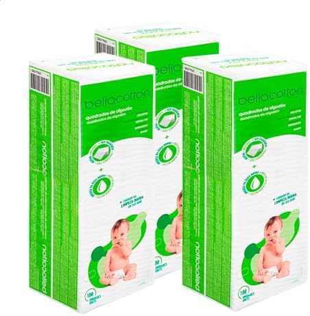 Kit Algodão Bellacotton Quadrado Hipoalergênico Bebê - 300 unidades