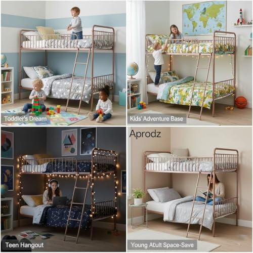 Image of APRODZ Marks Twin Bunk Bed (Metal - Gold Powder Coated)