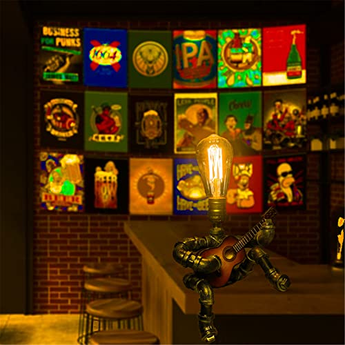 Steampunk Table Lamp, Retro Guitar Desk Lamp With Edison Bulb, Unique Music Art Room Decor Stuff Gifts For Men Cave, Cool Industrial Metal Pipe Robot Lights, Fun Birthday Gift For Any Music Lover #TOP3
