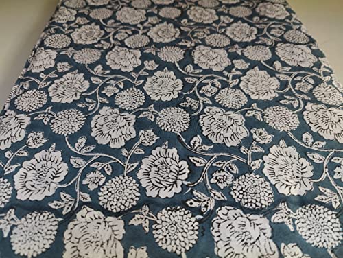 Image of Floral Printed Cotton Fabric Cloth Hand Block Print Fabric Women Material Running Jaipuri Hand Block Printed Women Dress Material Kurtis Natural 44 inch Inches Width 2.5 Meter (Pattern 11)