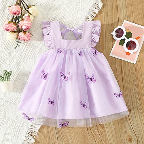 Toddler Baby Girls Butterfly Print Tulle Dress Flutter Sleeve Princess Dresses Kids Pageant Dress Party Gown2