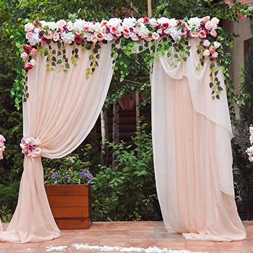 Champagne Backdrop Curtains Chiffon Sheer Voile Curtains 2 Panels 29X120 Inches Long Chiffon Curtains For Backdrop Wedding Decorations For Reception Sheer Drapes For Engagement Birthday Party Events #TOP2