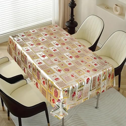 Image of Dakshya Industries PVC Waterproof Withoutlace Dining Table Cover (Size - 54X78 Inch) Rectangle 6 Seater Heat Rasistant, Golden