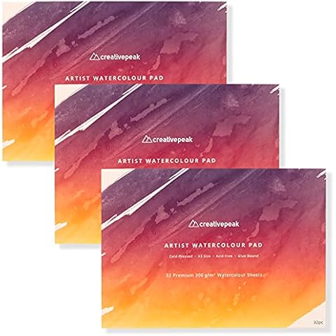 Watercolour Paper Pad Bundle, 96 Sheets, A5 (14.8x21cm) - Premium 300GSM Cold-Pressed Paper - Glue Bound & Acid-Free Art Supplies - Perfect for Painting, Calligraphy & Mixed Media - Creativepeak™ Cover