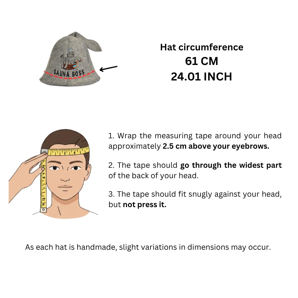 Sauna Boss - Gorro de sauna gris, 100 % lana orgánica para la bania rusa, protege tu cabeza del calor, guía electrónica de sauna inglesa incluida, con bordado