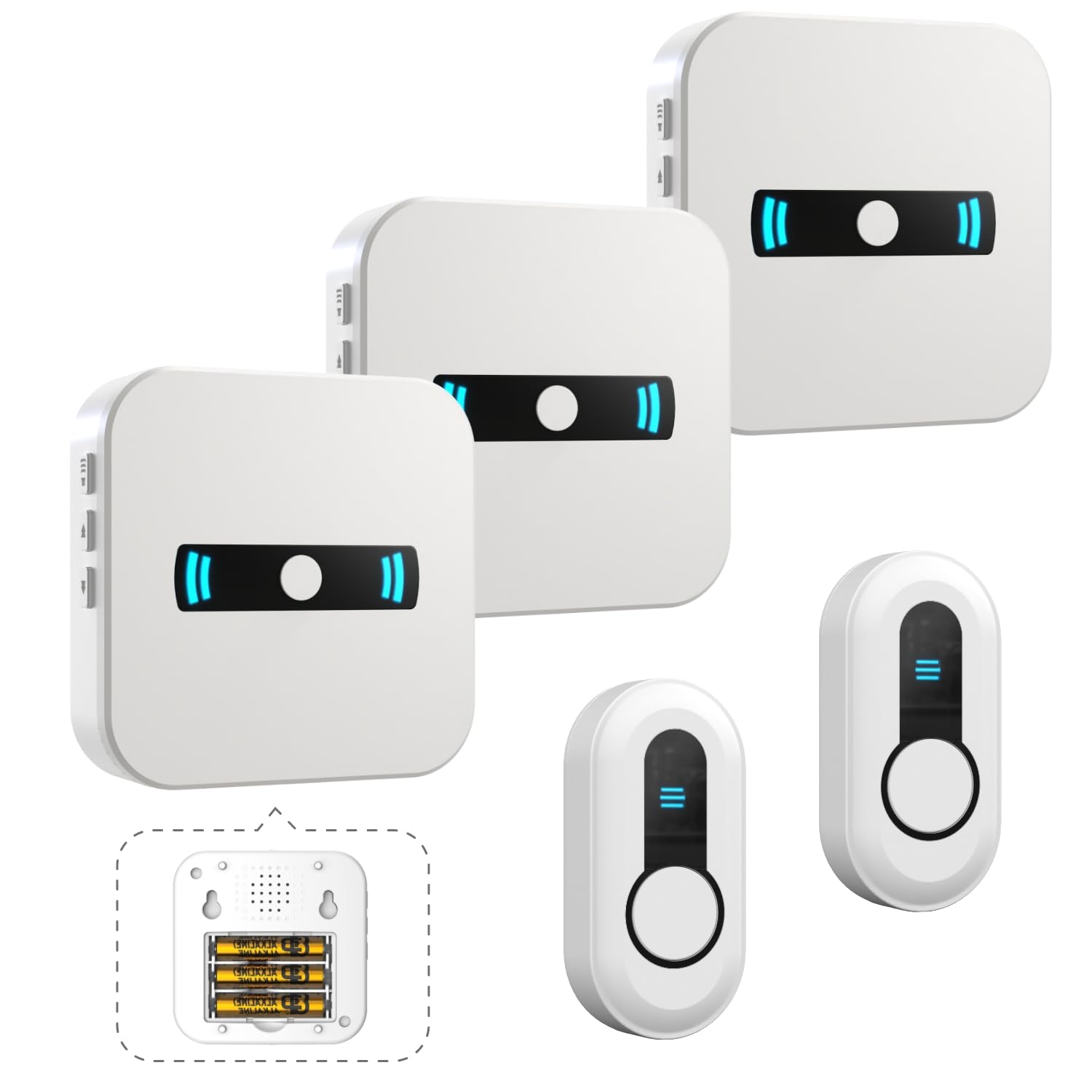 SANJIE Wireless Doorbell Battery Operated Cordless Portable Door Bell Chime Waterproof Push Button 500FT for Classroom Home Office Apartment Store,2 Button and 3 Receivers