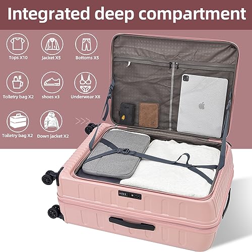 Image of Kaleenie 29 Inch Luggage with Expansion & Side Opening Design, 50 * 31(35)*76cm, 117L~133L Ligthweight ABS+PC Hardshell Checked Suitcase, TSA Lock & YKK Zipper with HINOMOTO 360 Wheels, Pink