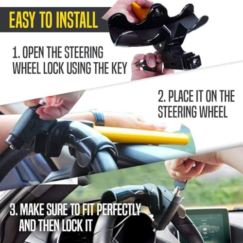 Car Steering Wheel Lock – Car Anti-Theft Wheel Lock – Strong Durable Heavy Duty Anti- Theft Steering Wheel Lock - Auto Security Travel Locking Gear – 2 Keys, T Shape