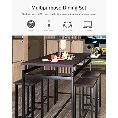 Basenji Dining Table Set For 4, 5 Piece Kitchen Table And Chairs With Wine Rack And Glass Holder, Bar Table And Chairs Set Space Saving For Pub Breakfast (Espresso) #TOP2