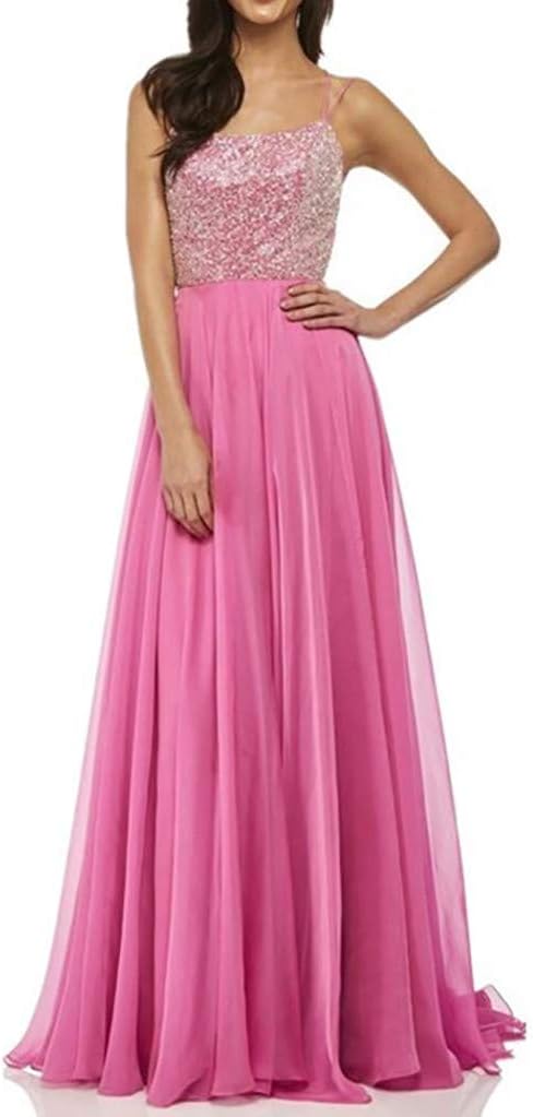 KIMODO CCLKIMODO Women's Vintage Prom Dresses Sexy Halter Strap Dress Chiffon Long Sequin Party Dress