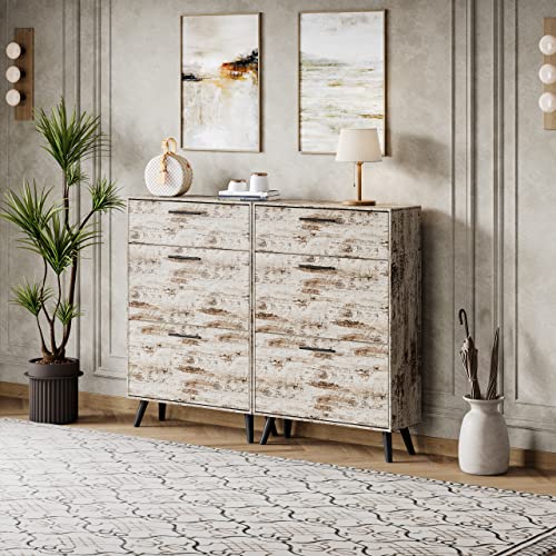 Tolead Entryway Shoe Cabinet, Wooden Slim 20 Pair Shoe Storage Organizer With Hidden Flip Drawers And Open Shelves, Modern Space-Saving Design For Home Decor (Vintage White) #TOP6