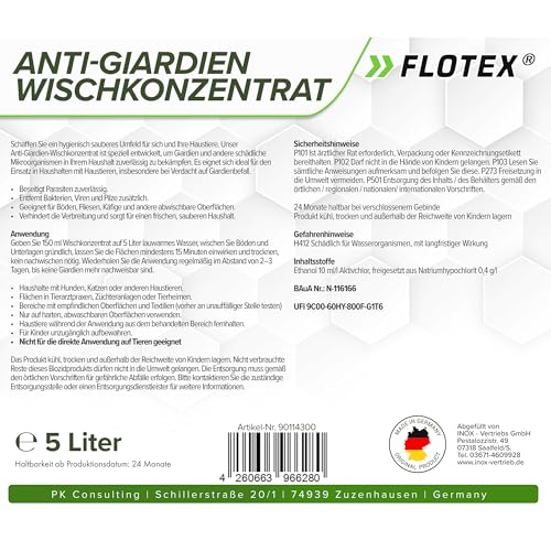 FLOTEX Anti-Giardien Wischkonzentrat 5L I Hocheffektives Giardien Desinfektionsmittel für alle Oberflächen I Wirksames Desinfektionsmittel für Giardien für den Haushalt