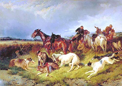 Peinture à l'huile sur toile Nikolai Sverchkov chassant le loup 1873 HRT1-05