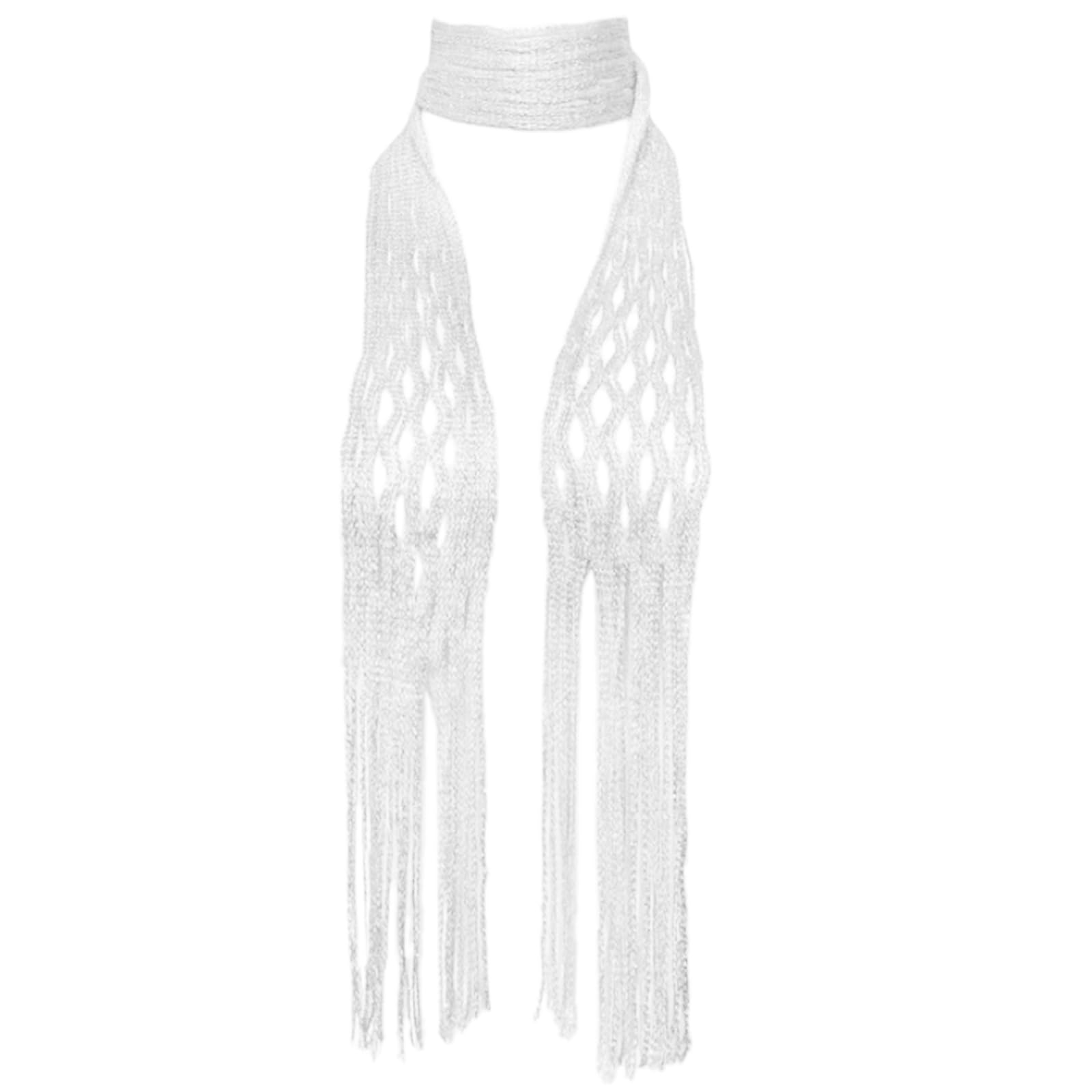 Greabuy Women's White Scarves For Skinny Scarf Thin Choker Knit Belt Stripe Long Tie Scarf Bag Handle Wrap Shawls And Wraps For Scarf Gifts
