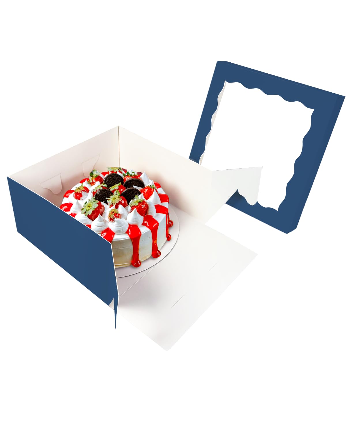 Gcardist 12x12x6 Inch Cake Box, 5 Sets Ink Blue Cake Box with Window & 5 Sets 12 Inch Ink Blue Cake Round Boards - Image 3