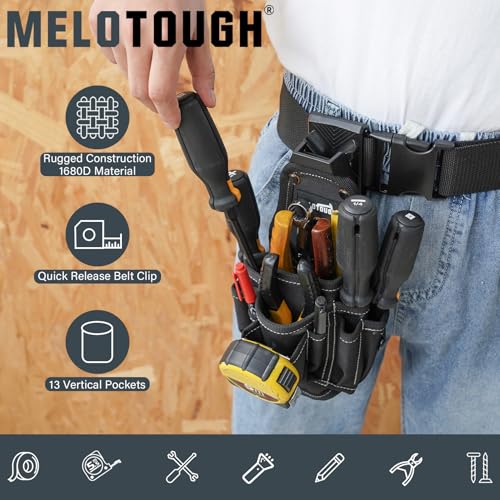 Image of MELOTOUGH Pocket Tool Belt Pouch-Small Tool Pouch with Quick Release Belt Clip,Clip on Larger Pockets & Loop, Clip on-Tool Holder Accessory