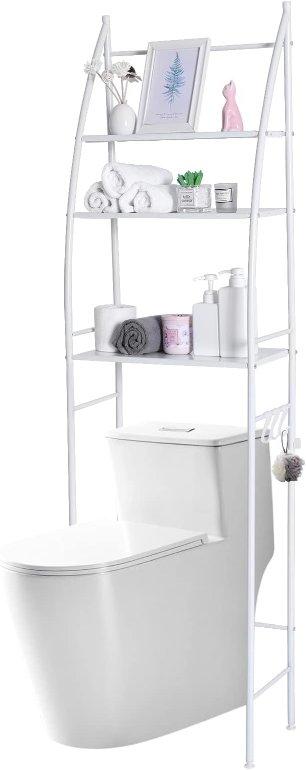 SKY-TOUCH Bathroom Storage Shelf 3 Tier, Toilet Storage Rack Easy To Assemble Toilet Bathroom Shelf No Drilling Toilet Organizer White, 00062-Sk3C3, Bathroom Shelves