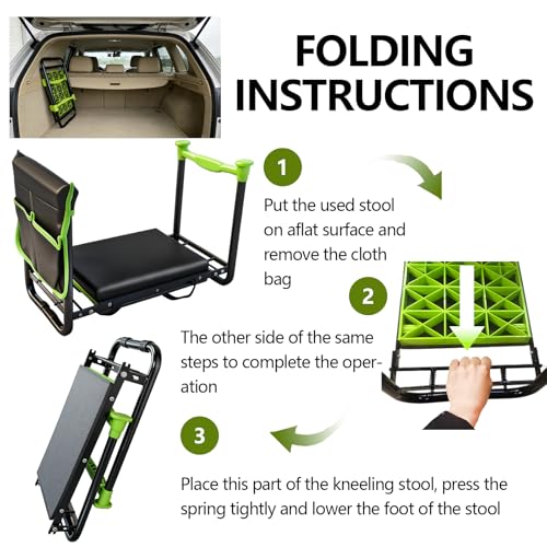 Garden Kneeler and Seat, Heavy Duty Gardening Stool with 1.8\" Thick Detachable Kneeling Pad, Foldable Bench Chair with Tool Pouch and Bag for Knee & Back Pain Relief for Women, Men, Seniors (Green) - Thumbnail 7
