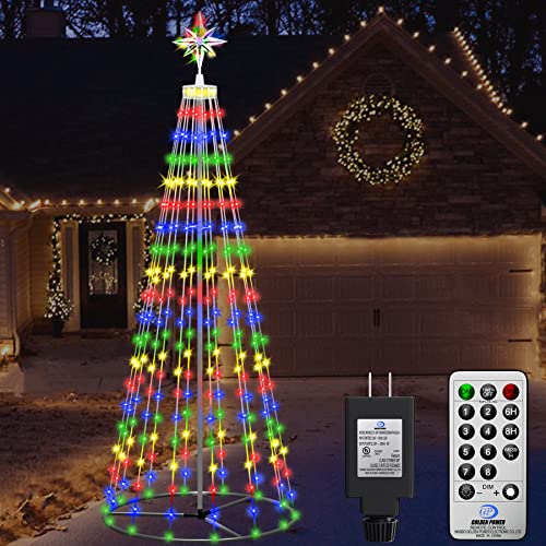 7FT Outdoor Christmas Cone Tree with Lights, 8 Modes Multi-Color LED ...