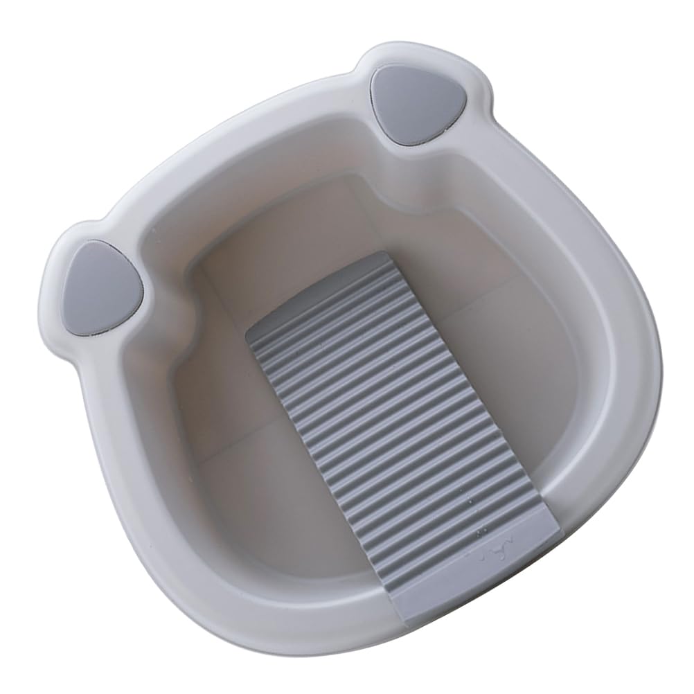 PRETYZOOM Wash Basin Laundry Tub With Scrubbing Board for Hand Washing Clothes - Japanese Style Kitchen Dishpan and Kids Wash Basin