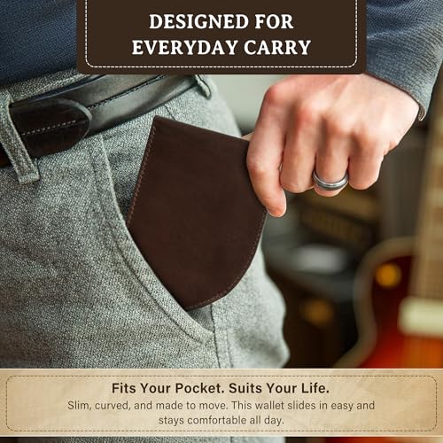 Curved Front-Pocket Wallet - Front Pocket Wallets for Men w/ 3 Card Slots, Plastic ID Card Slot, Stash Pocket, Billfold Section & More - Classic Leather Wallets for Men (Brown)4