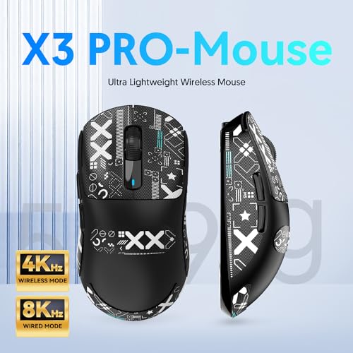 Image of ATTACK SHARK X3 Pro 4K /8K Hz Mouse, 49g SUPERLIGHT, PixArt PAW3395 Gaming Sensor, BT /2.4G Wireless /Wired Gaming Mouse, 6 Adjustable DPI Up to 26000, 200 Hours Battery (Black)