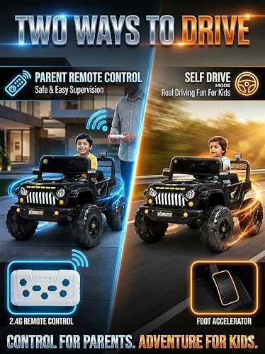 Image of Wishmaster Electric Ride-On SUV - Stylish Off-Road Adventure Car for Kids with LED Lights, Music, Remote & Manual Drive | Music Player