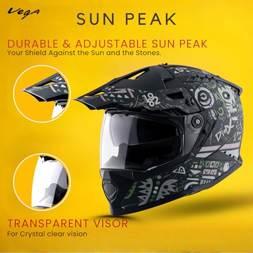 Image of Vega VF 11 Dirt-X Challenge Full Face Riding Helmet with Matte Shock Absorbing Shell, Aerodynamic Design, Ventilated Interior, Aggressive Racing Styling Dull Black Grey -M