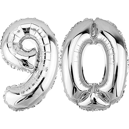 DekoRex Ballon gonflable argenté - 82 cm - Pour anniversaire, mariage, décoration (chiffre 90)