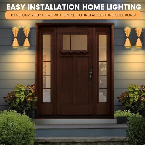 Image of GIGAWATTS 4W Wall Light Gold Finish 2 Way Up & Down Step Lamp Fixture Waterproof Sconce COB LED for Indoor Outdoor Home Decoration Living Room Bedroom Office (Pack of 1, Warm White)