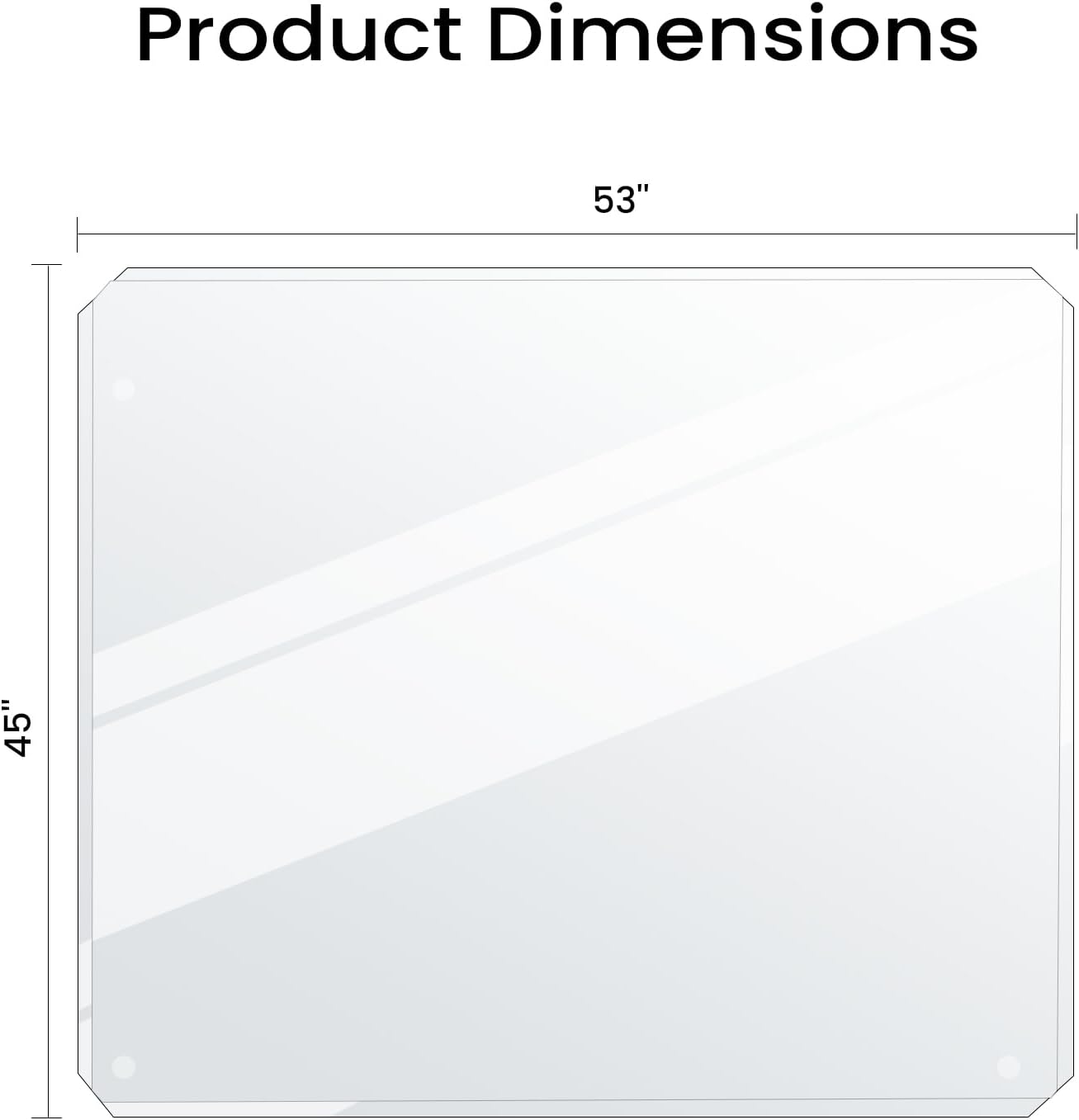 Tempered Glass Chair Mat with Patented Beveled Edge, 46”x55” 1/5" Thick Office Floor Mat for Carpet & Hardwood, w/ 12 Anti-Slip Pads