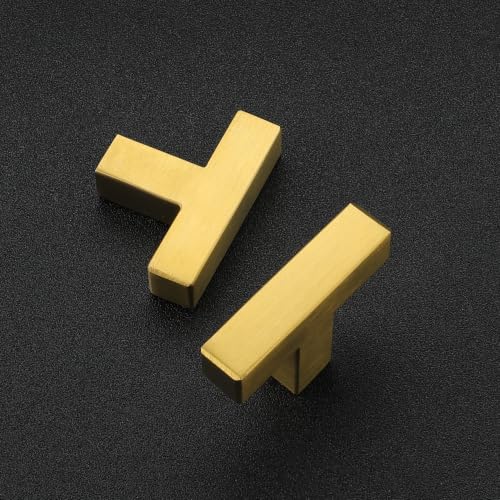 Image of Ravinte 5 Pack Kitchen Gold Cabinet Handles Single Hole Center Stainless Steel Square Cabinet Pulls for Dresser Drawer Cupboard Handles with Screwdriver
