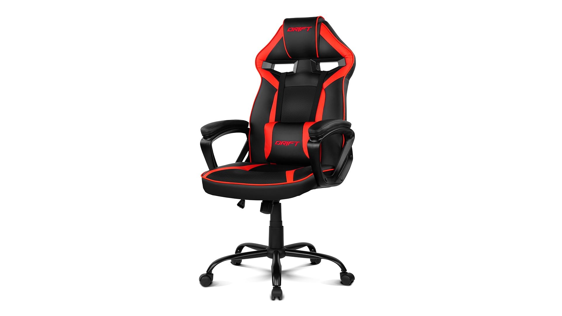 DRIFT GAMING DR50 – Silla Gaming Profesional en Polipiel, reposabrazos Acolchados, pistón Clase 4, Asiento basculante y Altura Regulable, cojÃn Lumbar, Color Negro/Rojo