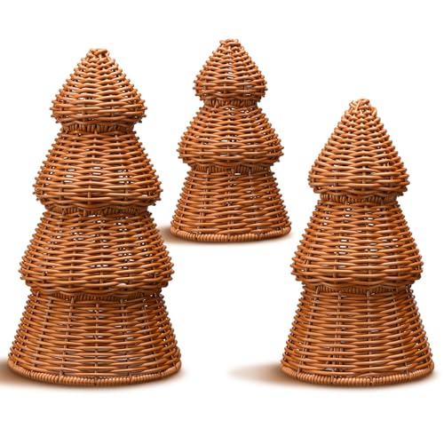 Bucherry 3 Pcs Rattan Christmas Tree Decor Rustic Christmas Tabletop Decor Woven Small Xmas Tree Figurine Statue Set for Farmhouse Table Centerpiece in Living or Dining Room by Bucherry - Image 7