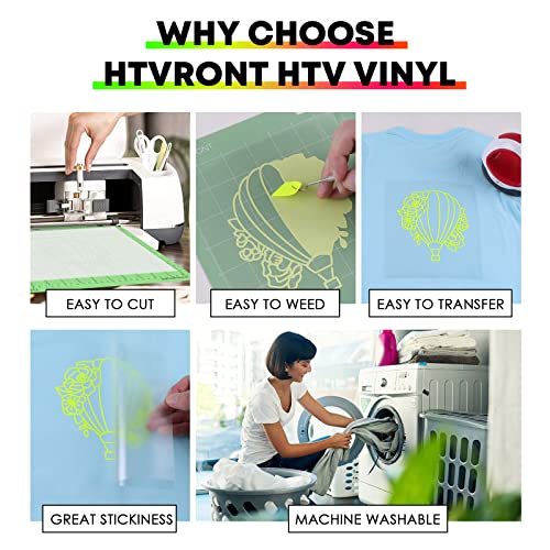 HTVRONT HTV Vinyl Rolls Heat Transfer Vinyl - 12" x 8ft Neon Green HTV Vinyl for Shirts, Iron on Vinyl for All Cutter Machine - Easy to Cut & Weed for Heat Transfer Design by HTVRONT - Image 3