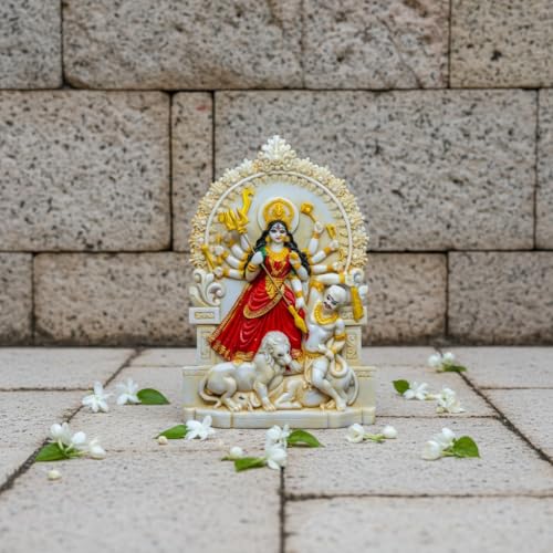 Image of Maa Durga Idol Statue murti - Handmade and Hand Painted Bengali Mahisasurmardini Durga Thakur - Presented by MollisArts