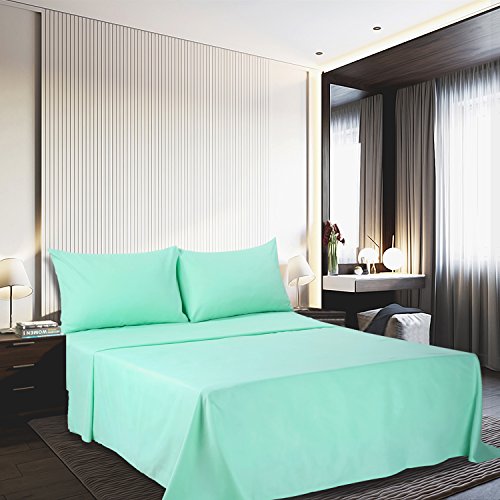 Image of 4 Piece Bed Sheet Set (Full,Mint) 1 Flat Sheet,1 Fitted Sheet and 2 Pillow Cases,Brushed Microfiber Luxury Bedding with Deep Pockets