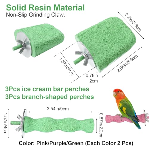Image of 6PCS Bird Beak Grinding Stone Perch - Anti-Slip Resin Perch Stand for Beak & Claw Trimming, Chewing Toy for Parakeets, Budgies, Cockatiels, Conures