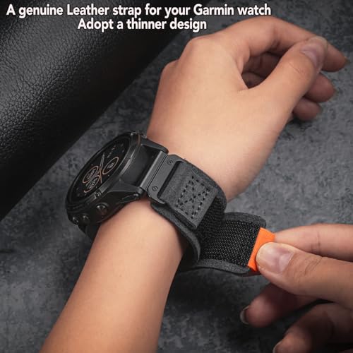 hemsut h Compatible Fenix 5 Band 22mm Width Soft Leather Watch Strap for Fenix 5 Plus/Fenix 6/Fenix 6 Pro/Fenix 7/exip/Forerunner 935/945/Approach S60/Quatix 5