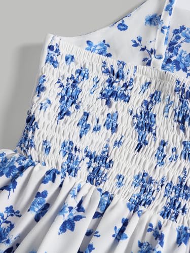 Floerns Girl's Floral Print Sleeveless Ruched Ruffle Hem A Line Cami Short Dress4