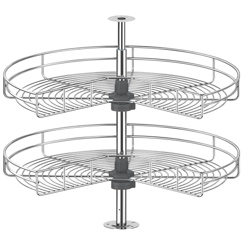 JOWBOOW 28' Corner Cabinet Lazy Susan Turntable, 270° Adjustable Height Chrome Replacement Shelves for Kitchen Corner Cabinet