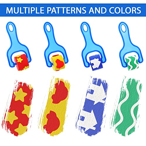 Stobok 8Pcs Drawing Sponge Roller Brush Foam Painting Stamper Brush Kids Paint Graffiti Diy Tool With Handle For Arts Craft Painting Drawing Blue #TOP1