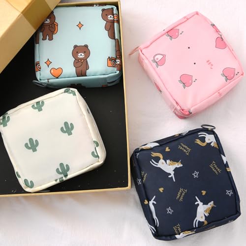 Image of 4Pcs Sanitary Pad Holder, Portable Sanitary Napkin Storage Bag Reusable Period Pad Pouch with Zipper First Period Kit for Teen Girls & Women